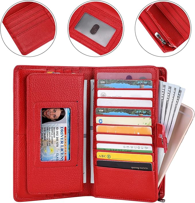 Itslife Womens Wallet,Large Capacity RFID Blocking Leather Wallets Credit Cards Organizer Ladies Wallet with Checkbook Holder