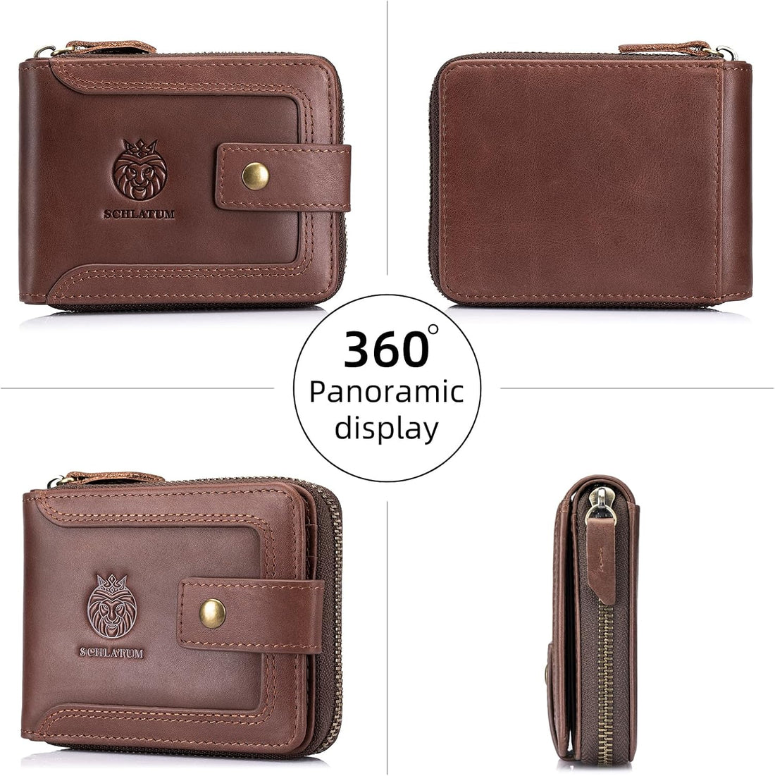 Genuine Leather Zipper Wallet for Men RFID Blocking Large Capacity Vintage Wallet